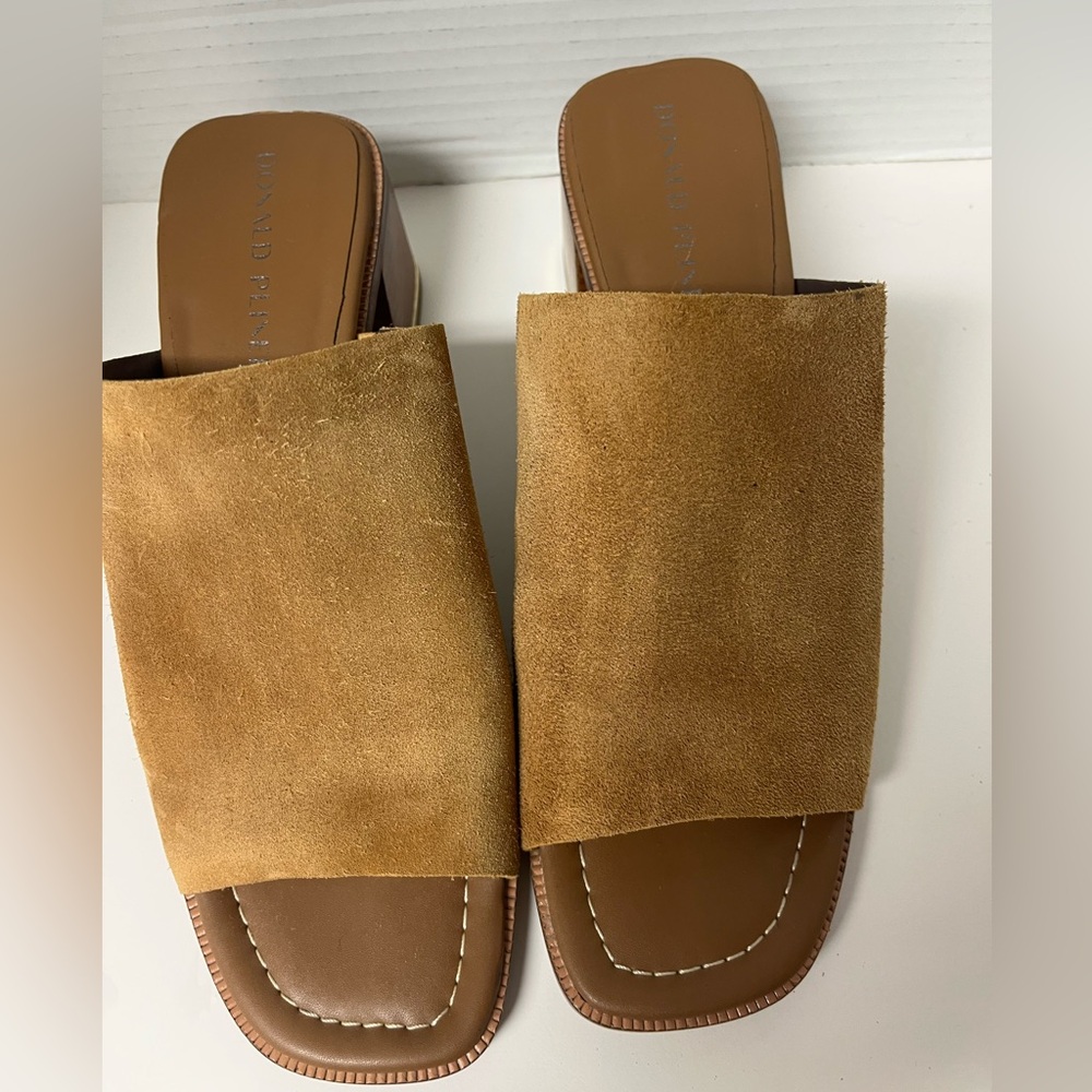 Donald J. Pliner Haze Saddle Calf Tan Suede Mule Chunky Heel Size 8 - Picture 5 of 6